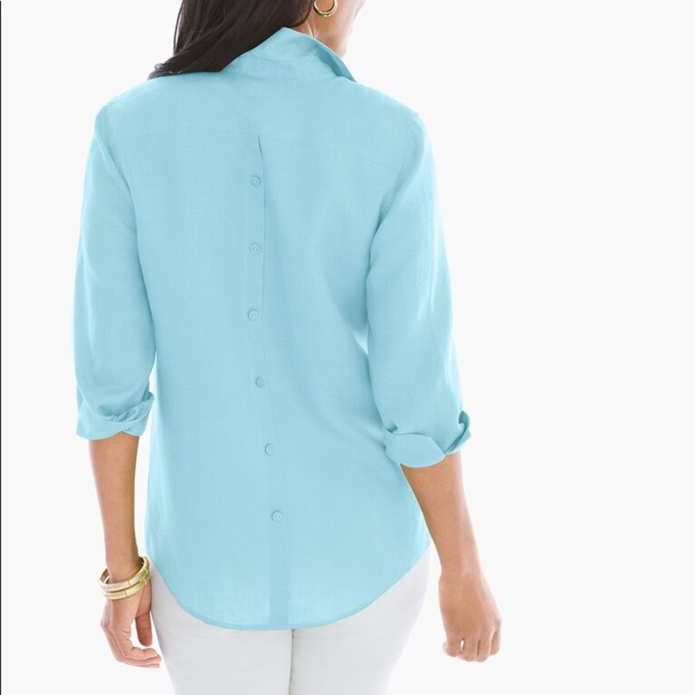 Chicos no-iron linen button back shirt, size 1